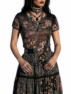Cactus Bay Apparel Vintage Y2K Cowgirl Graphic Top Distressed Western Gothic